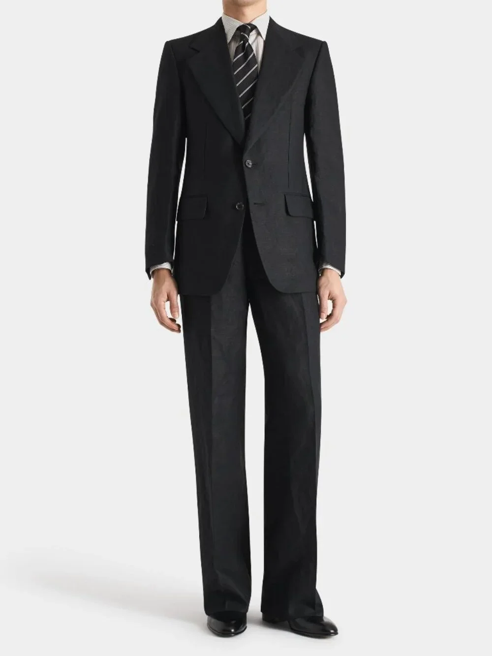 Husbands Single Breasted Suit in Linen in Black, Size 46 / 48